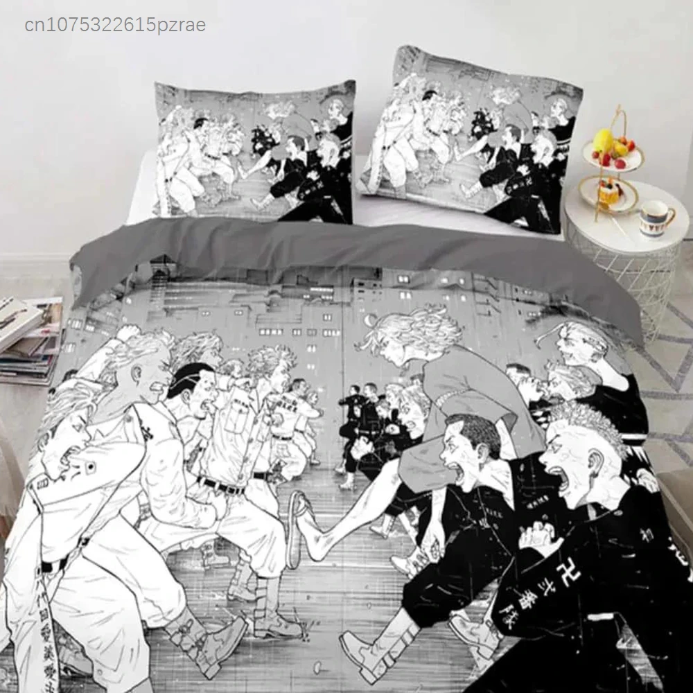 3D Anime Tokyo Revengers Bedding Set Polyester Double Single Full Size Anime Bed Set Adults Teens Bedroom Luxury Duvet Cover Set
