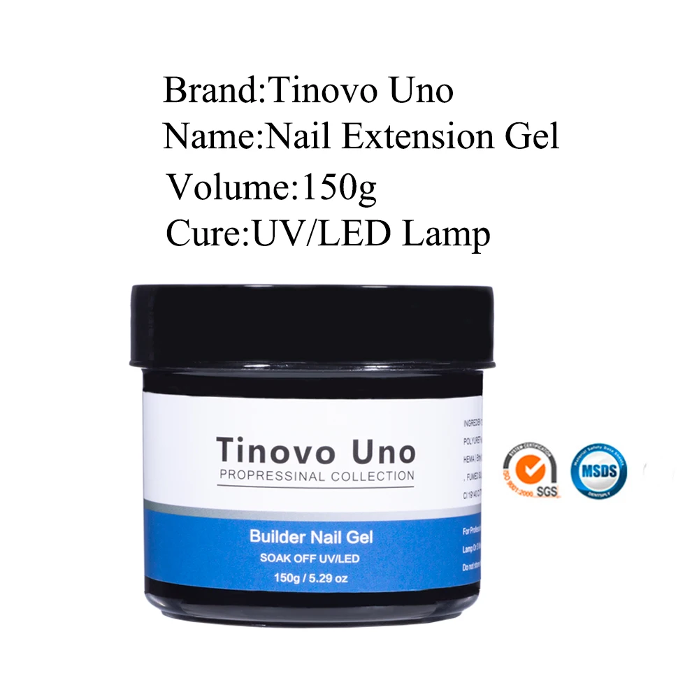 Tinovo Uno Clear Builder Nail Gel for Extension Hot Acrylic Poly Hard Gel Polish Fiber Manicure for Prolong Nails Art 150g