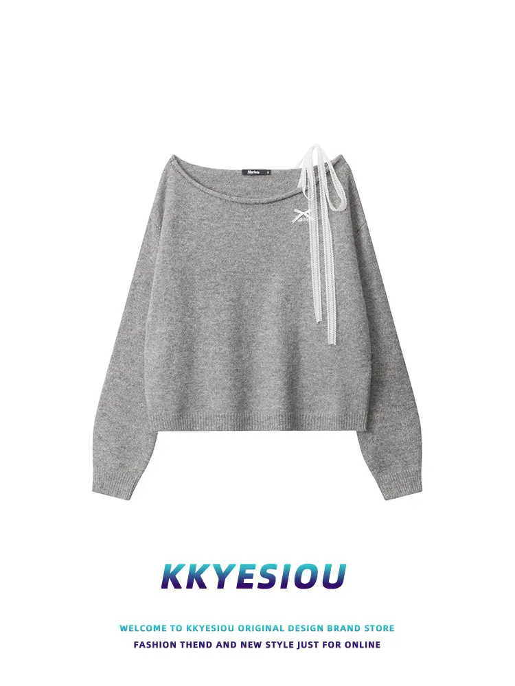 

KKyesiou American Retro One oulder Sexy ort Knitted Sweater Chic Street Sle Women's Outerwear Pure Desire Nylons Blend