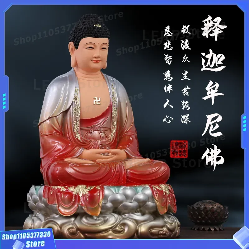 Gilt Amitabha Buddha Statue Red Robe Household Decor Three Treasures Pharmacist Buddhist Figure Alluvial Gold Ornament