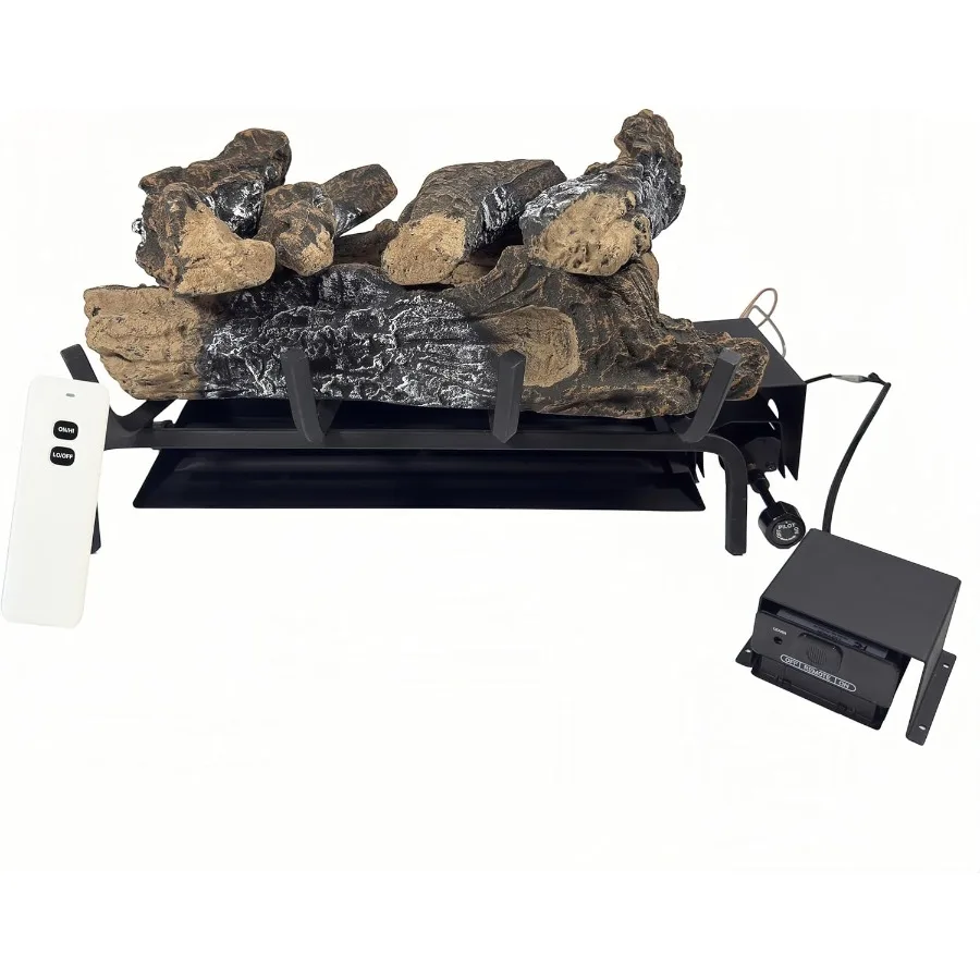 

Vented 18-24inch Gas Logs Set with Remote for Gas Fireplace Burner in Twisted Oak Color Motor Valve Realistic Flame Effect