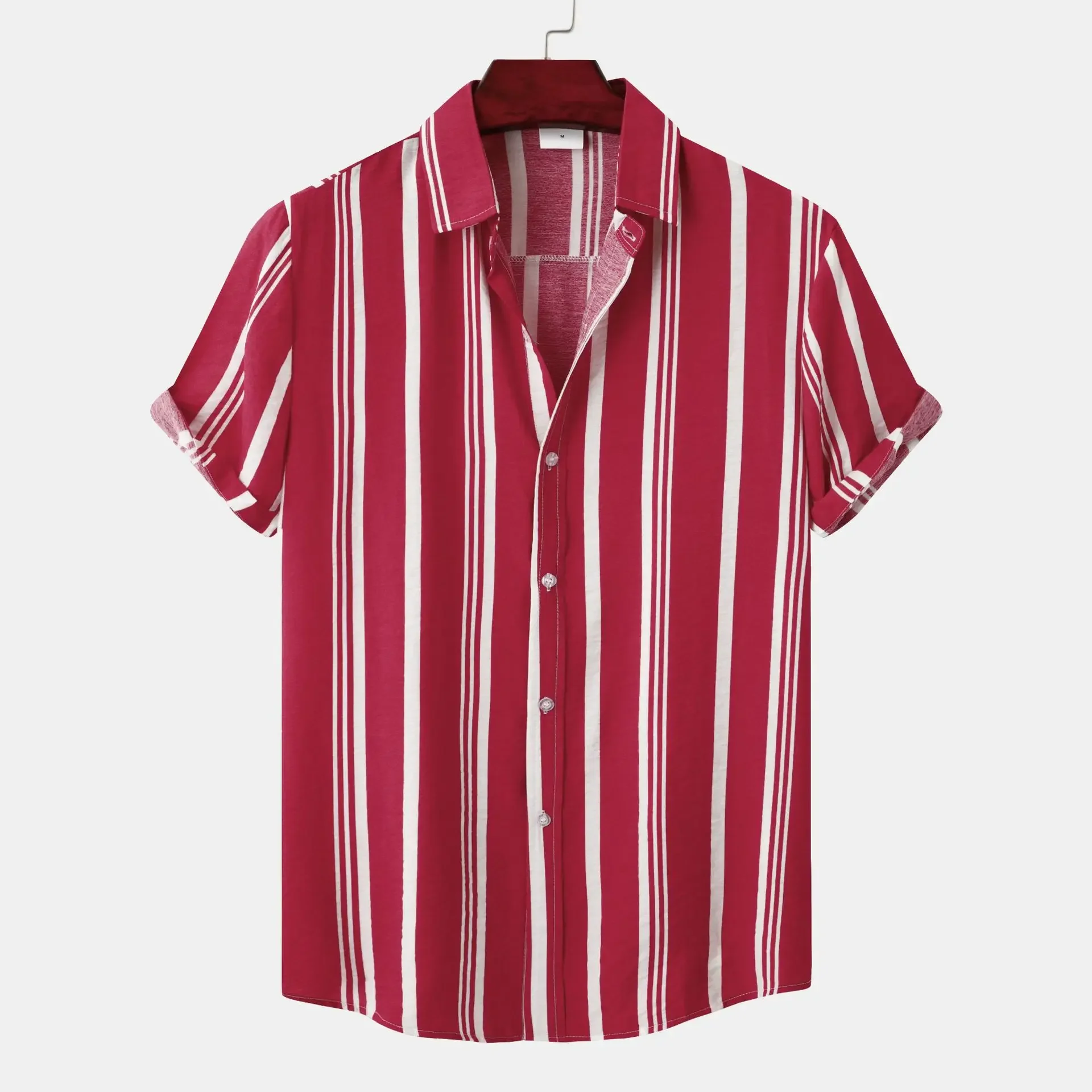 Men's Striped Printed Fashionable Breathable and Comfortable Summer New Men's Casual Shirt Short Sleeved Top Slim Fit Shirt