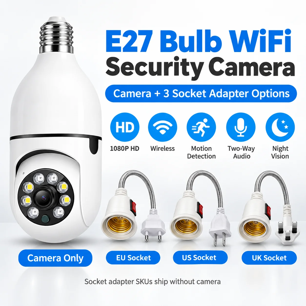 E27 Bulb WiFi Security Camera 1080P Pan Tilt Wireless IP Camera Motion Detection Two Way Audio Night Vision Home Monitor