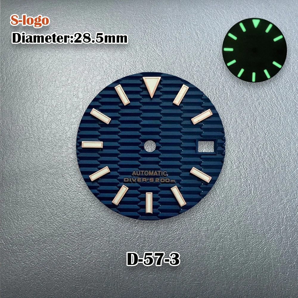 New 28.5mm NH35 Dial S Logo Wave Pattern Dial Fit NH35/NH36 Movement Green Luminous 3/3.8/4.2 O\'clock SKX007 Mod Accessories