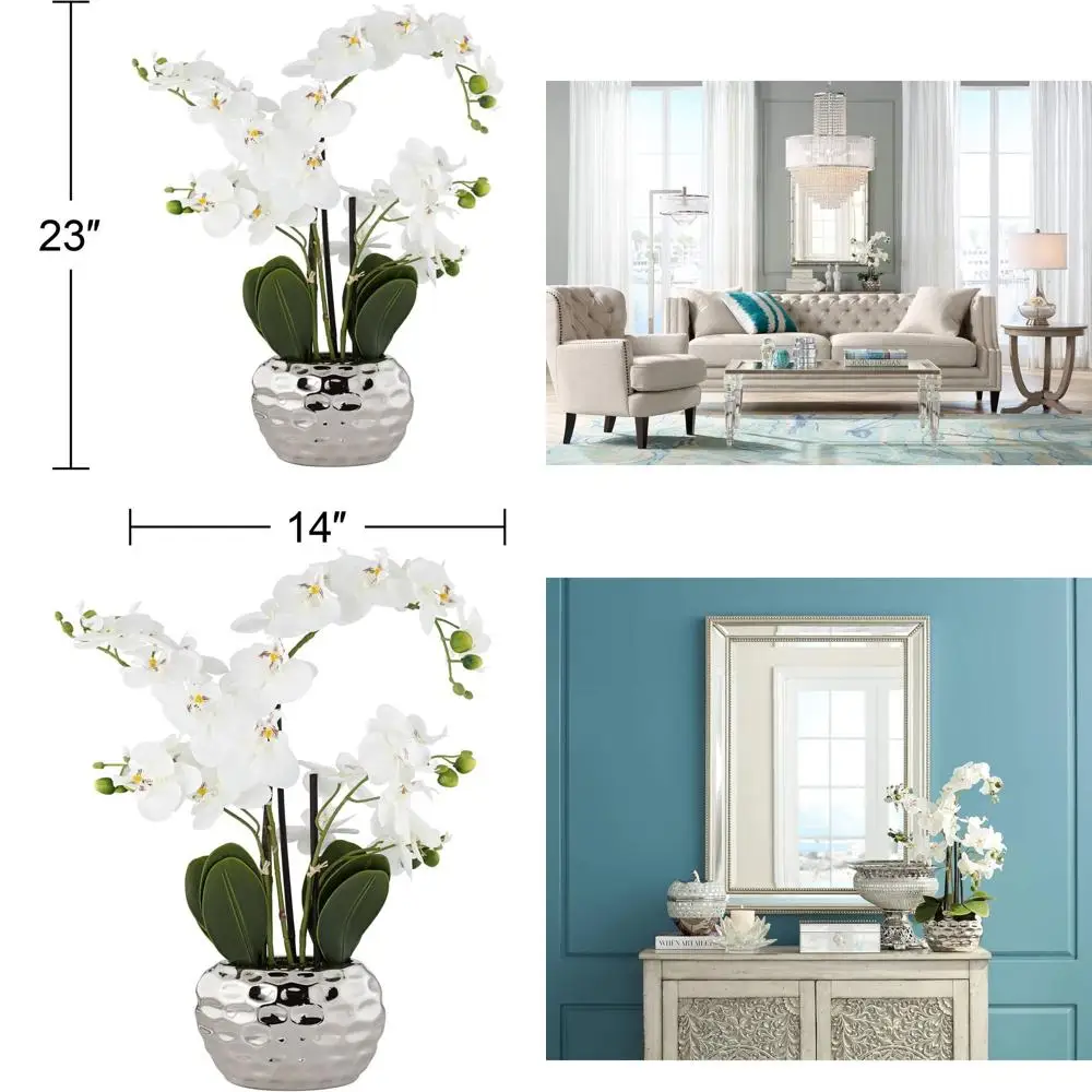 

Элегантная белая орхидея фаленопсис в серебряном горшке для домашнего декора, высота 23 дюйма