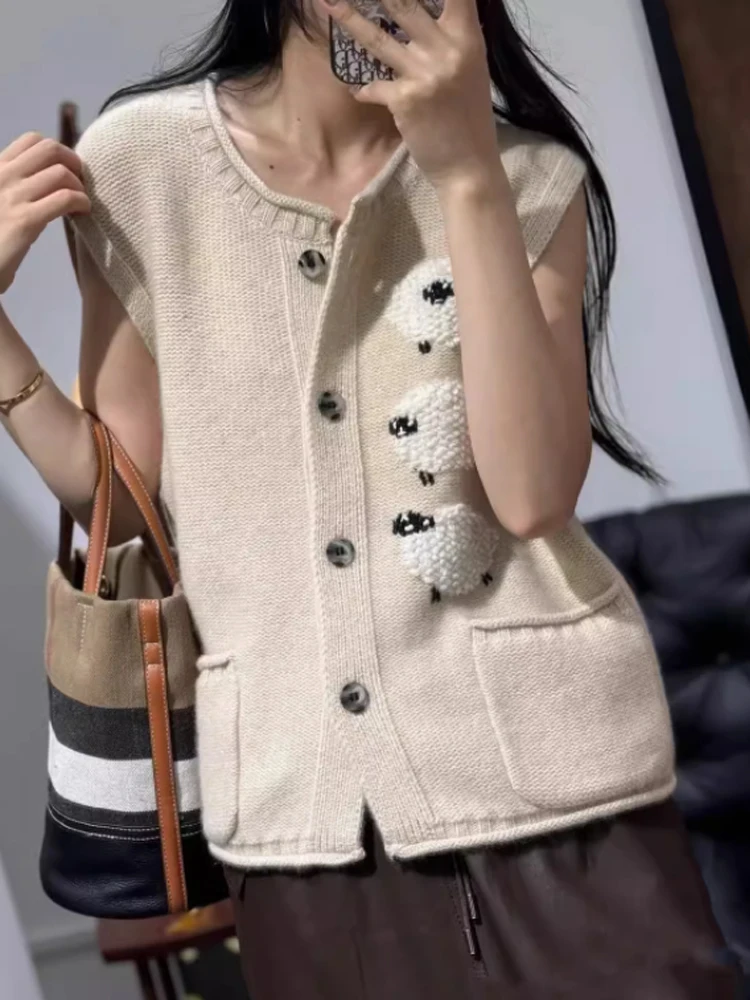 

100% pure cashmere vest women wear high-end knitted vest autumn winter heavy industry sleeveless sweater cardigan clip