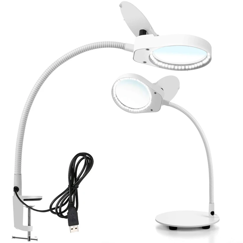 

2 IN 1 3x10x 8x15x Lighted Magnifier with Stand & Clamp Bright LED Magnifying Desk Lamp for Reading, Close Work, Soldering