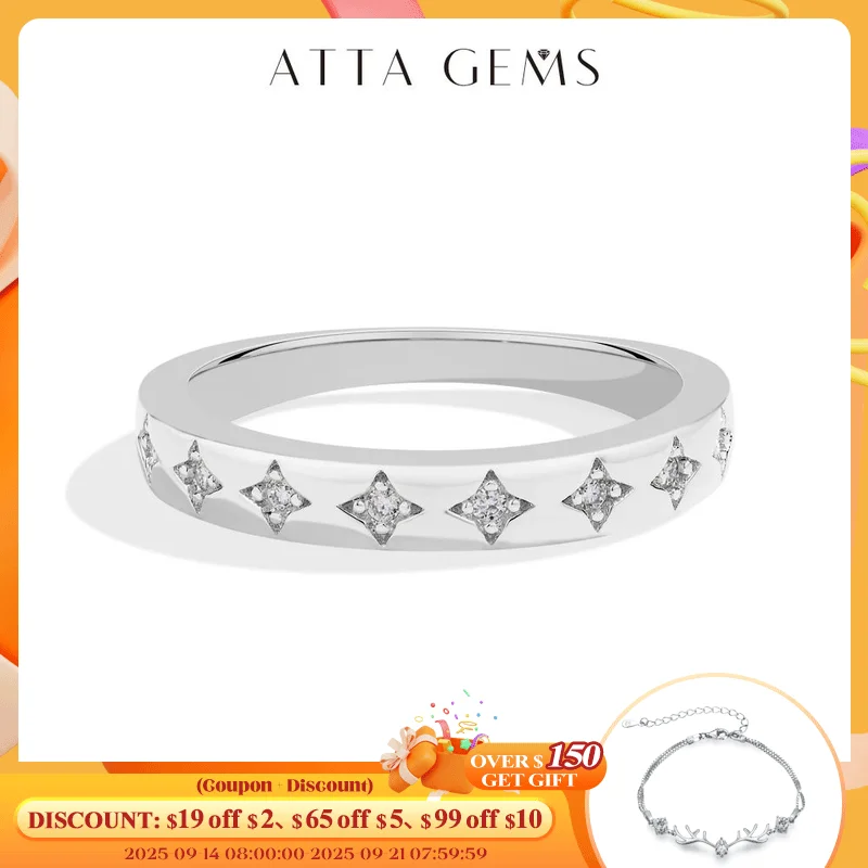 

ATTAGEMS Lab Moissanite Diamond Rings for Women Star Wedding Band 925 Silver 18K White Gold Engagement Fine Jewelry Dropshipping