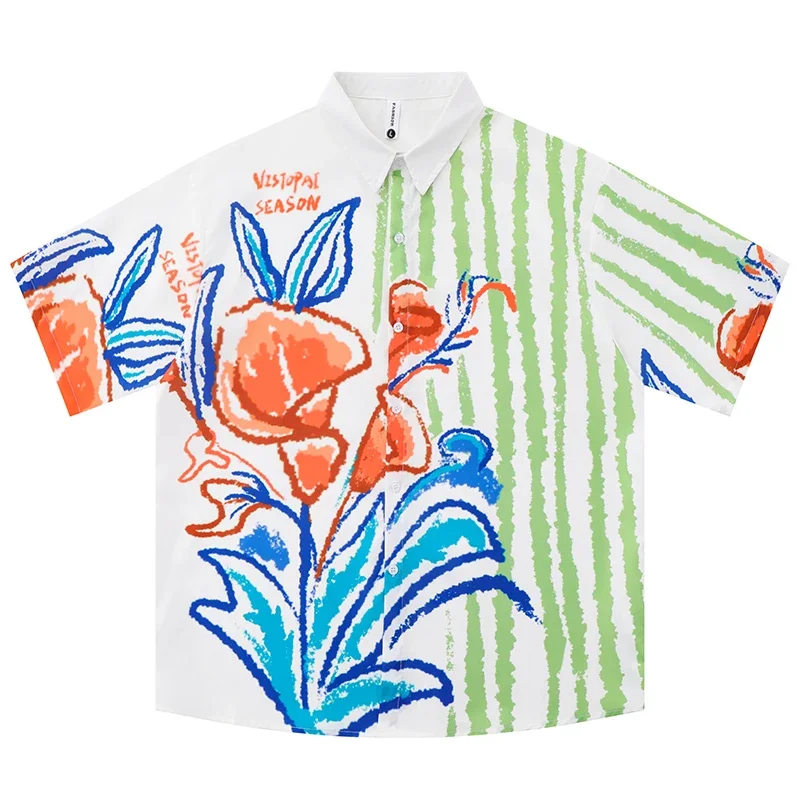 

Summer Men's Hawaiian Beach Shirt Hip Hop Flower Print Hawaii Blouse 2024 Harajuku Streetwear Fashion Casual Aloha Shirts Unisex