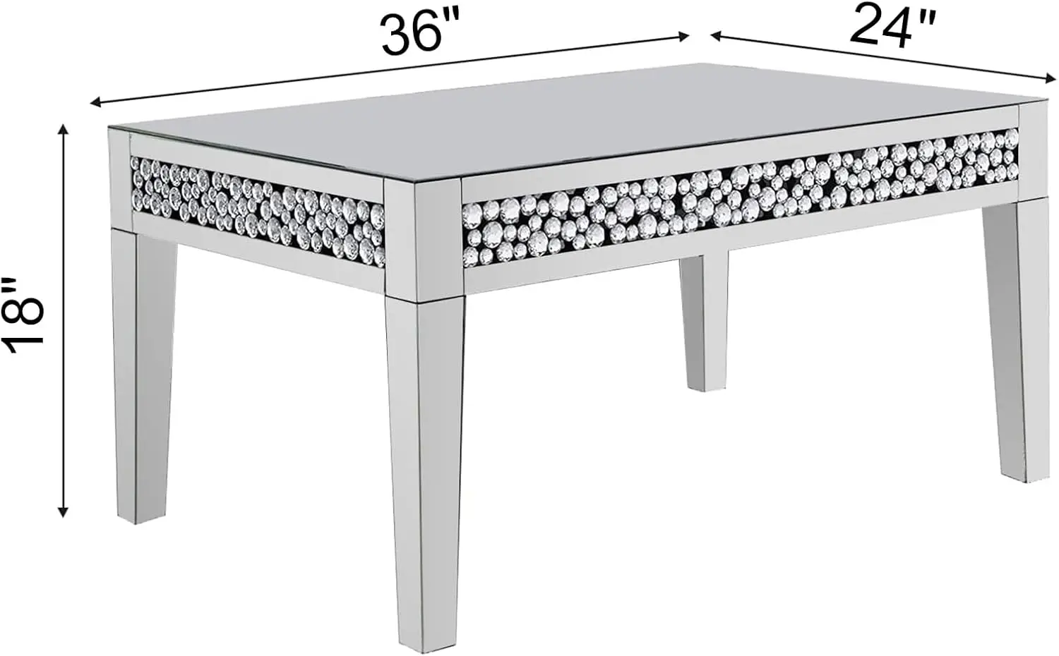 Coffee Table, Silver Living Room Table with Diamond Inlay, Modern Luxury Mirrored Furniture Tea Table  (24