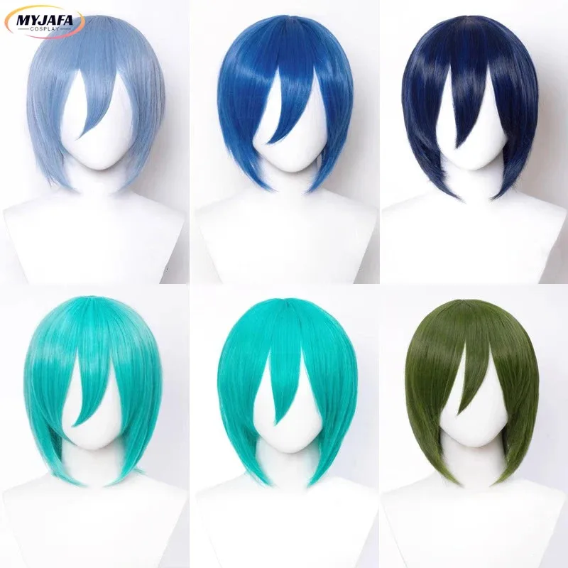 Cy30cm Cosplay Wig Short Straight Multi-color Basic Unisex Wig Heat Resistant Synthetic Hair Halloween Party Wigs + Wig Cap