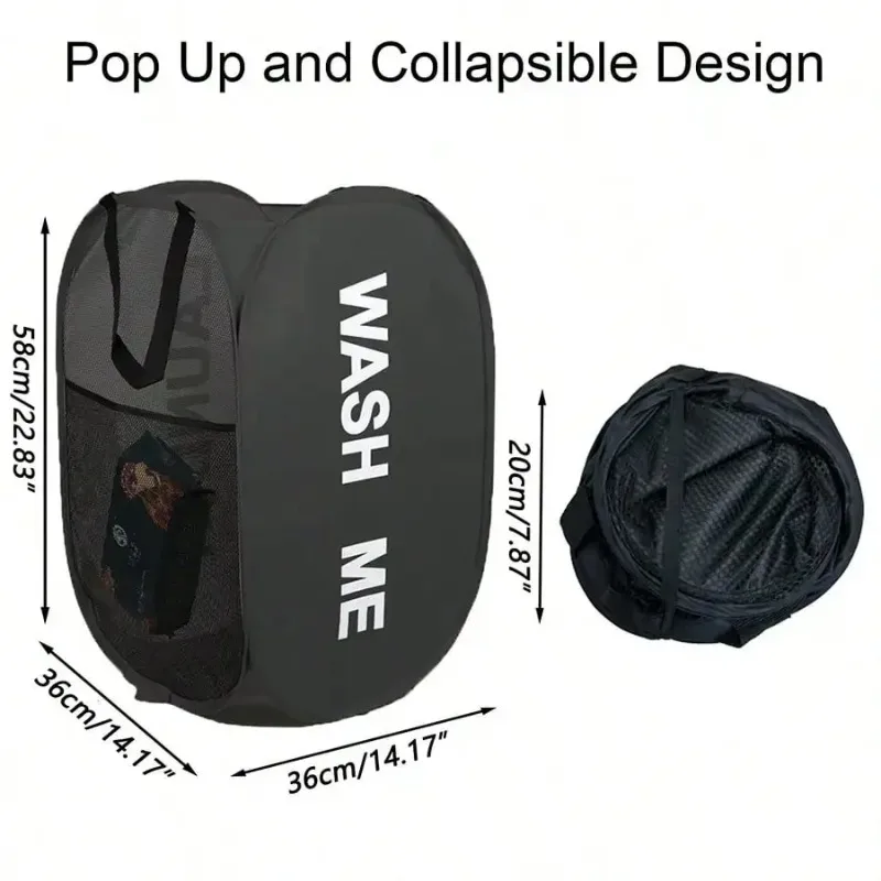 Portable Mesh Pop Up Laundry Hamper  Breathable Wide Opening Collapsible Space-Saving Laundry Basket Dorm Travel Bathroom Items
