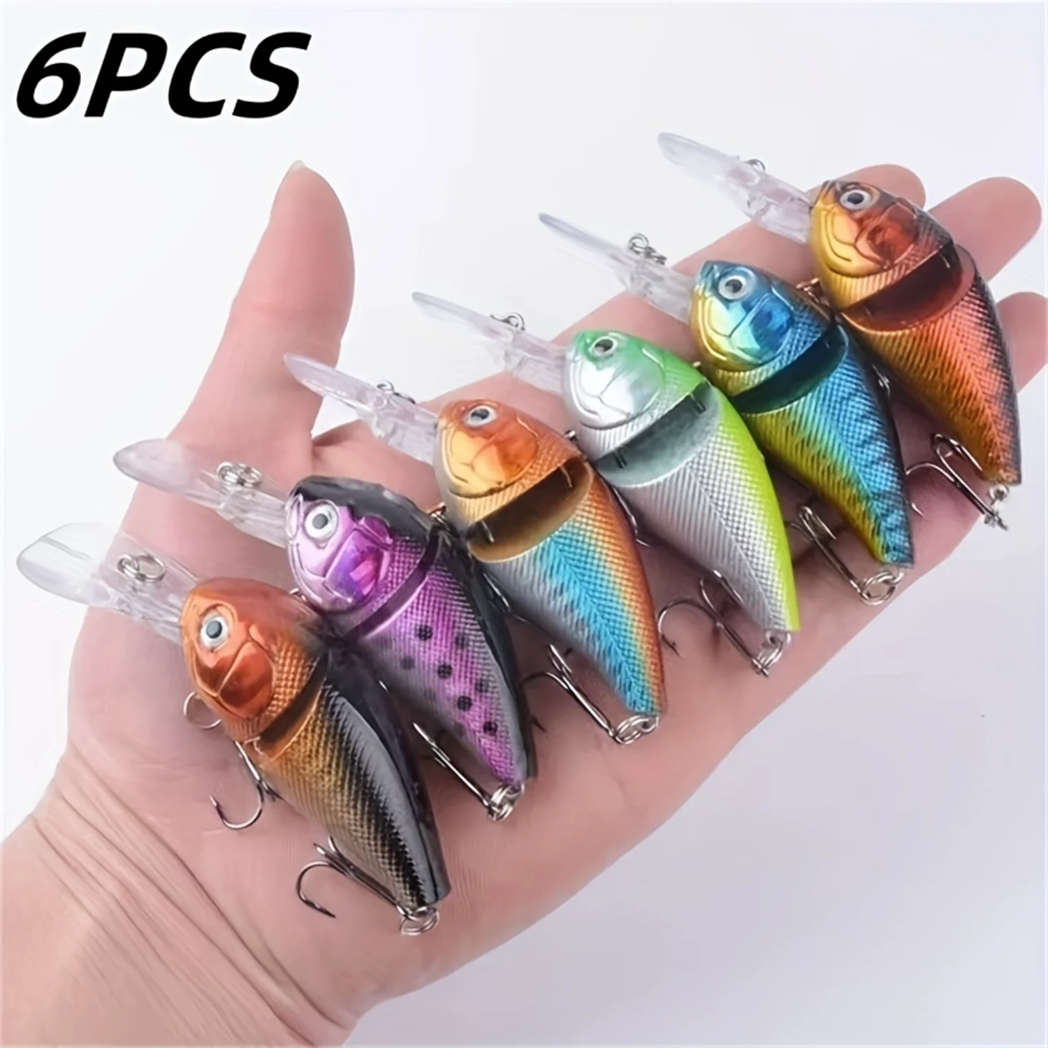 6pcs Premium Large-Size Wobblers Crankbaits Fishing Lures - High-Quality ABS , Realistic Swimming Action, Vivid Colors, Sharp  -