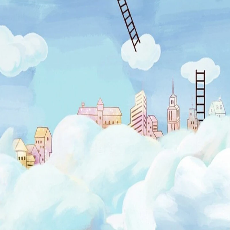 Simple and cute cartoon dreamy cloud world children's room TV luxurious home decoration bedroom background wall paper