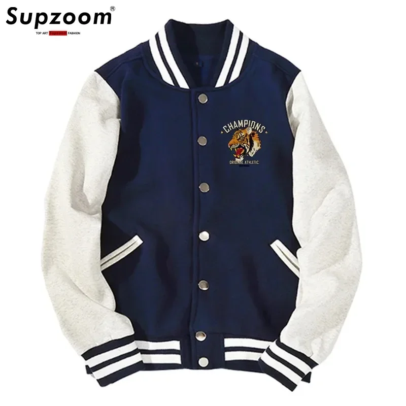 Super Zoom new arrival rib sleeve cotton top fashion Tiger logo single Breathe casual bomber baseball jacket loose cardigan coat