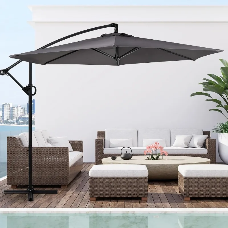 

Patio Offset Umbrella with EasyTilt Adjustment,Crank and Cross Base,Outdoor Cantilever Hanging Umbrella,Sunshade Umbrella Canopy