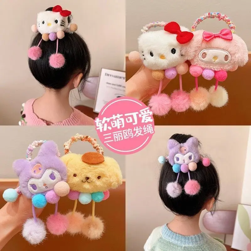 

Hello Kitty Headwear Pom Pom Purin Kuromi Headband for Children Cute Sanrio Cartoon Cute Rubber Band for Girls Hair Accessories
