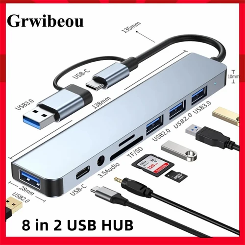 8 en 2 USB HUB C tipo-c HUB USB C a USB 3,0 HDTV Compatible Dock para MacBook Pro para Nintendo Switch USB-C tipo C 3,0 divisor