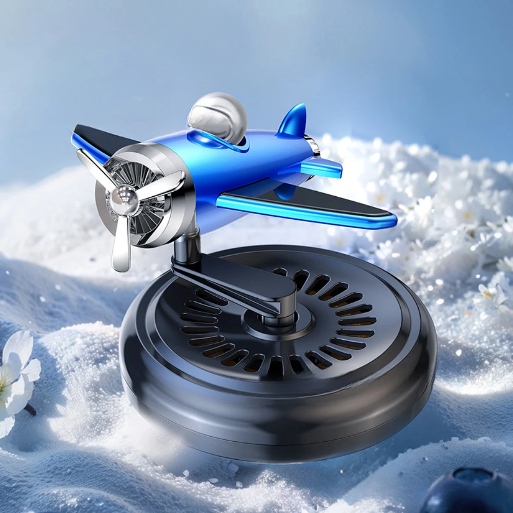 

Rotating air purifier car diffuser with propeller fighter design releasing natural plant scent for vehicle and countertop use