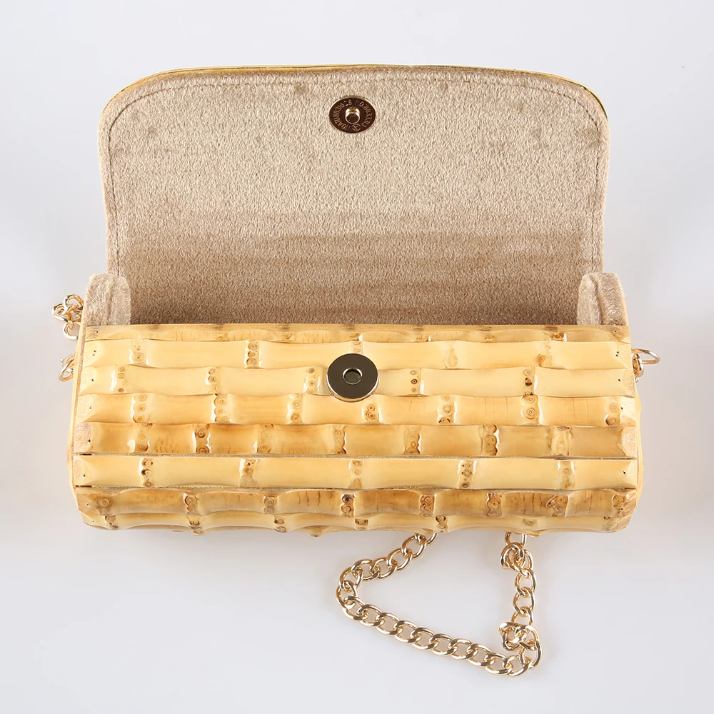 Nilerun Brand Long Adjustable Chain Unique Handmade Natural Wood Rattan Straw Bamboo Root Cross Body Shoulder Messenger Bag