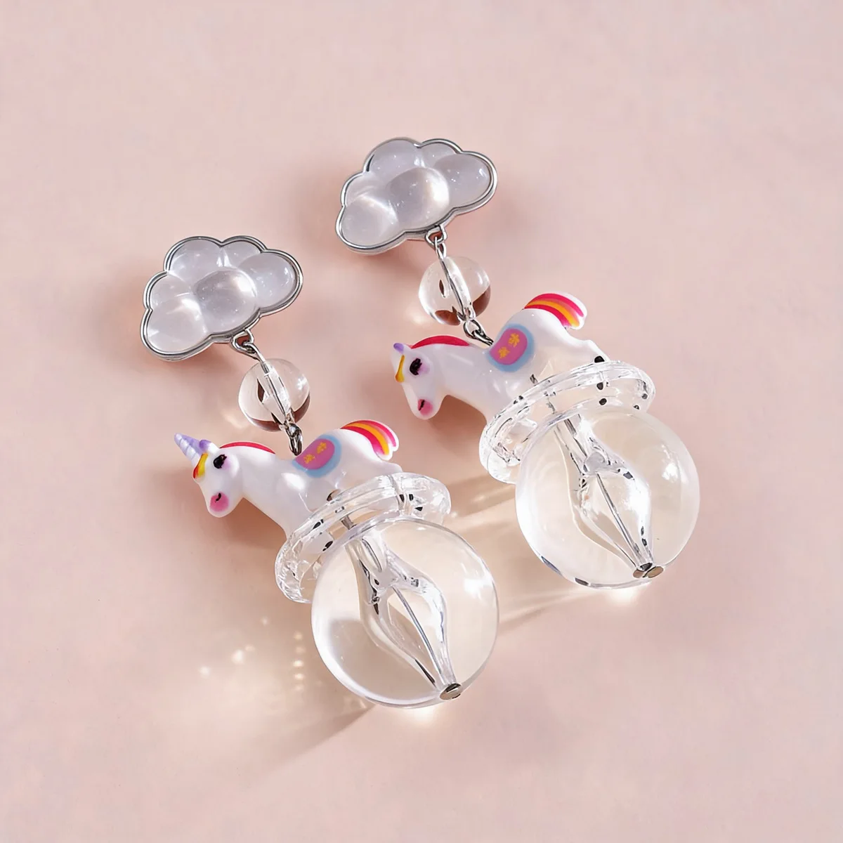 Silver needle acrylic resin cloud round stud earrings sweet cool girl earrings niche design earrings