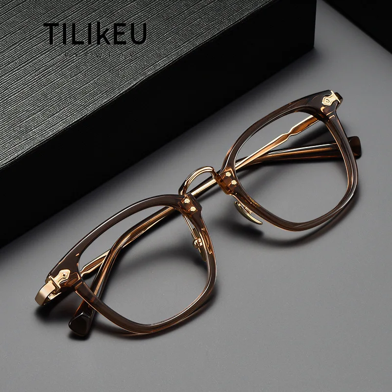 High Quality Pure Titanium Frame MIES Vintage Acetate Glasses Frame Men Women Myopia Prescription Eyewear Luxury Brand Spectacle