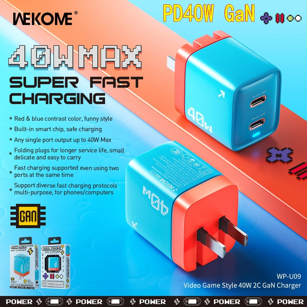 WEKOME 40W USB C GaN Charger Portable 20W Type C Chargers Support PD Quick Charging For iPhone 15 14 13 12 Pro Max ipad MacBook