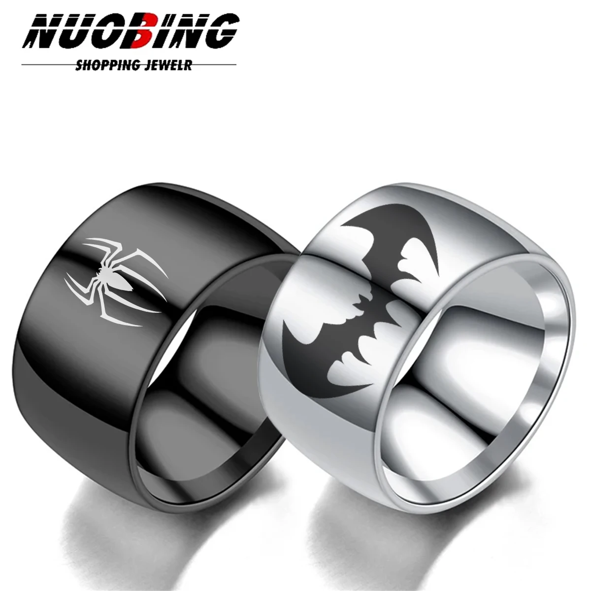 12MM Wide Thick 316L Stainless Steel Metal Custom Cartoon Logo Y2K Style Men's Ring Wedding Party Jewelry Custom Anniversary