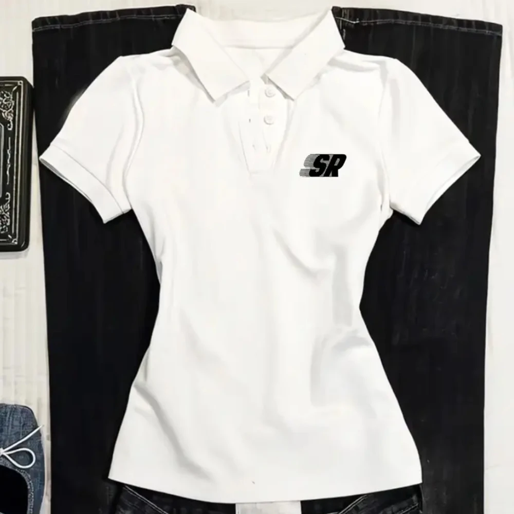 

"Y2K White Polo Tee: Retro Fashion Piece"
