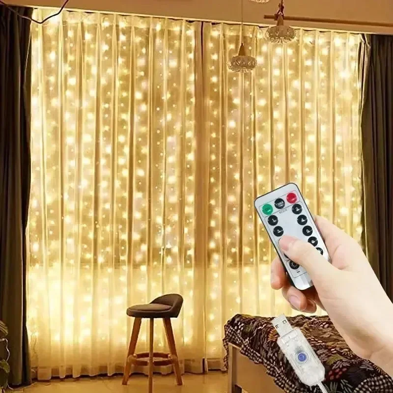 Christmas Curtain LED String Lights 6m/3m/2m/1m USB Plug 8 Modes Party Lights New Year Home Wedding Holiday Decor Aesthetic