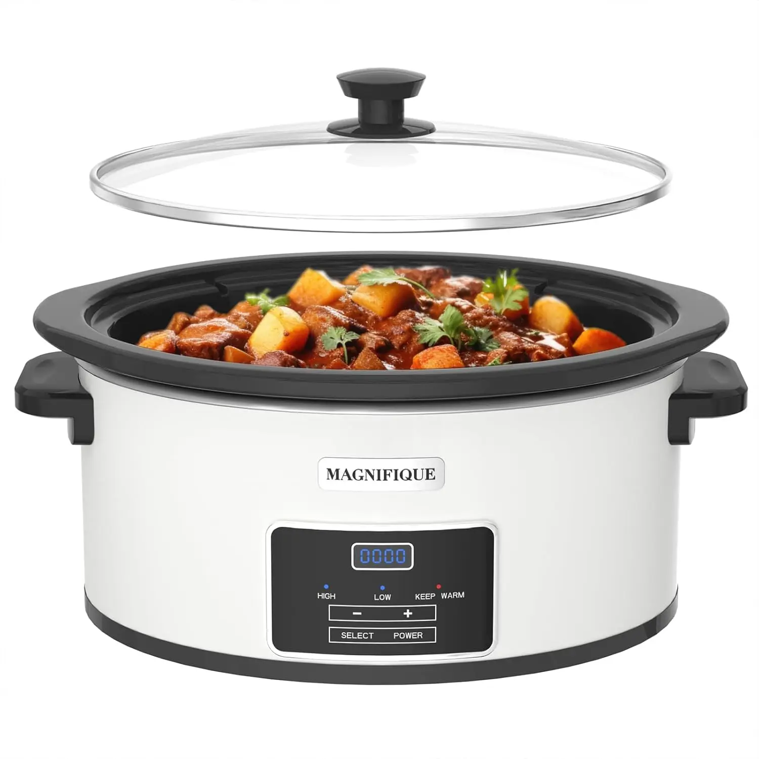 6-Quart Programmable Slow Cooker with Timer Keep Warm - Small Kitchen Appliance for Family Dinners - Serves 6+ People - Heat Set