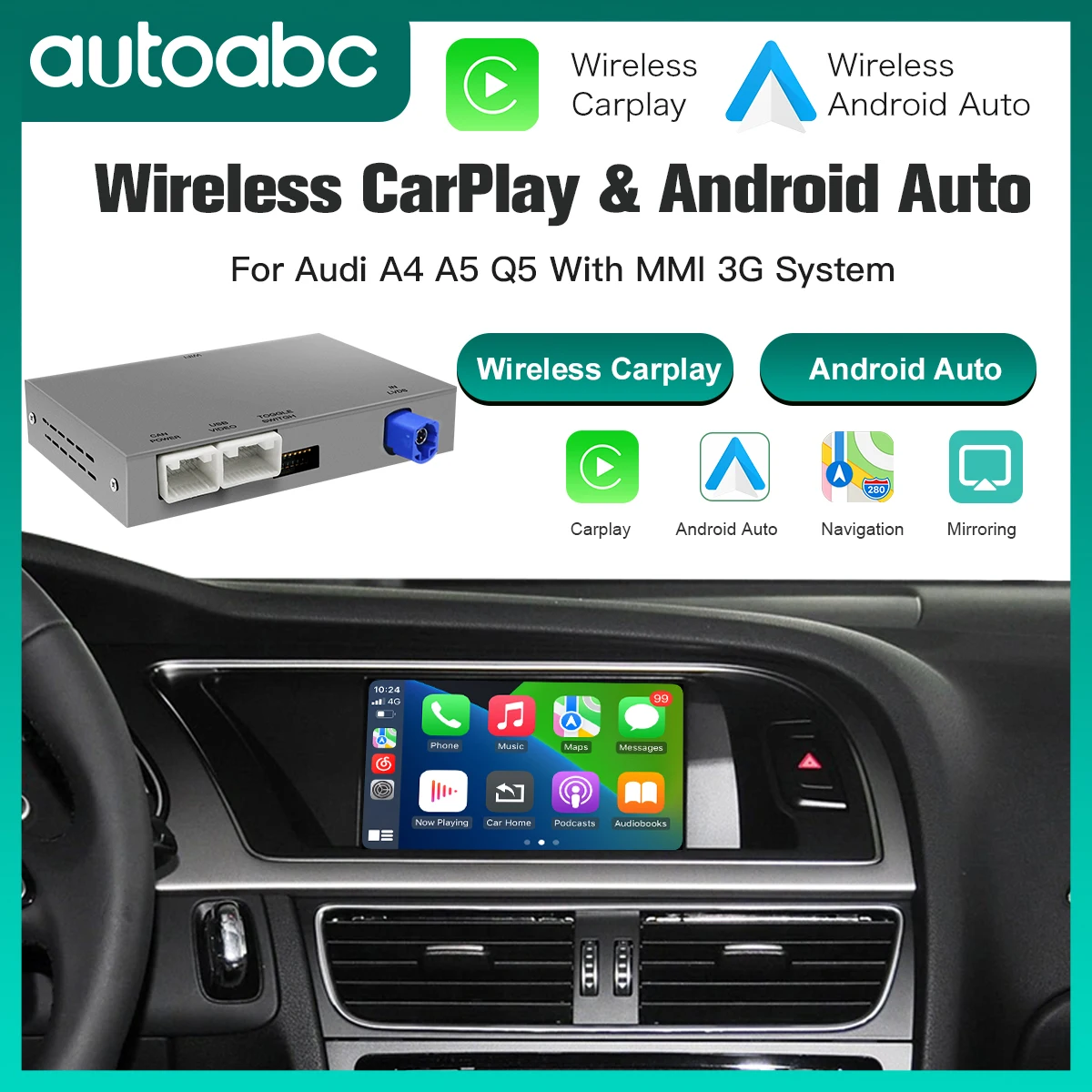 Nouveau Carplay sans fil Android Auto pour Audi A4 A5 S4 S5 RS4 RS5 Q5 2008-2015 avec 3GMMI Support Mirrorlink Siri caméra de Navigation