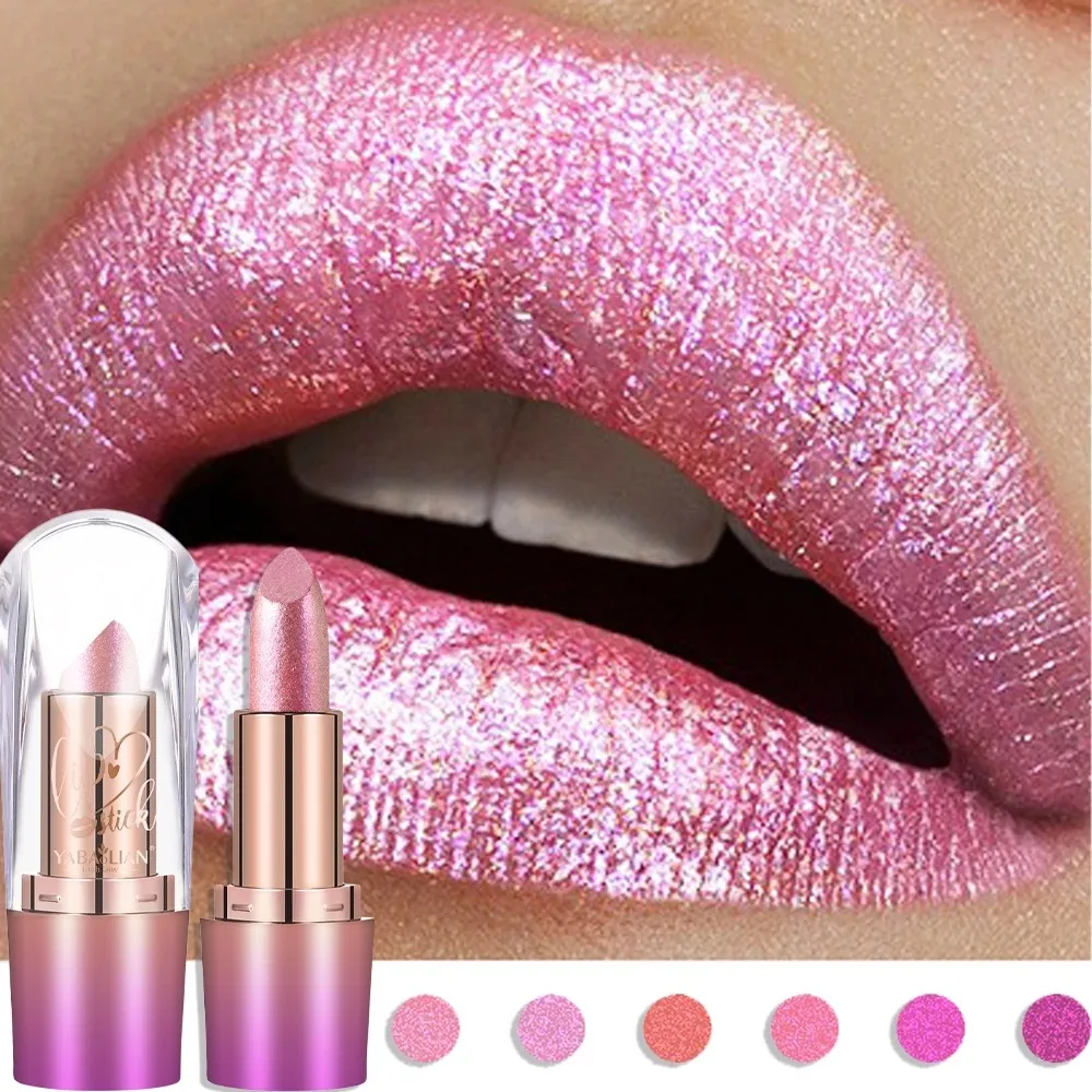 HolographicRadiance Lipstick Metallic Glitter Long-Wear Lightweight 3D Shine Luxe Non-Stick Cup Pearl Shine Lipstick Sexy Makeup
