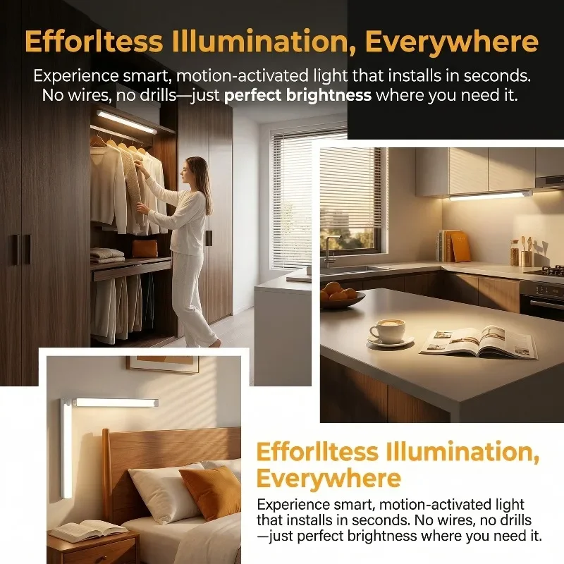 10PCS Dimmable USB Rechargeable Wireless LED Motion Sensor Night Lights Stick-on Cabinet Lamp for Kitchen Stair Hallway
