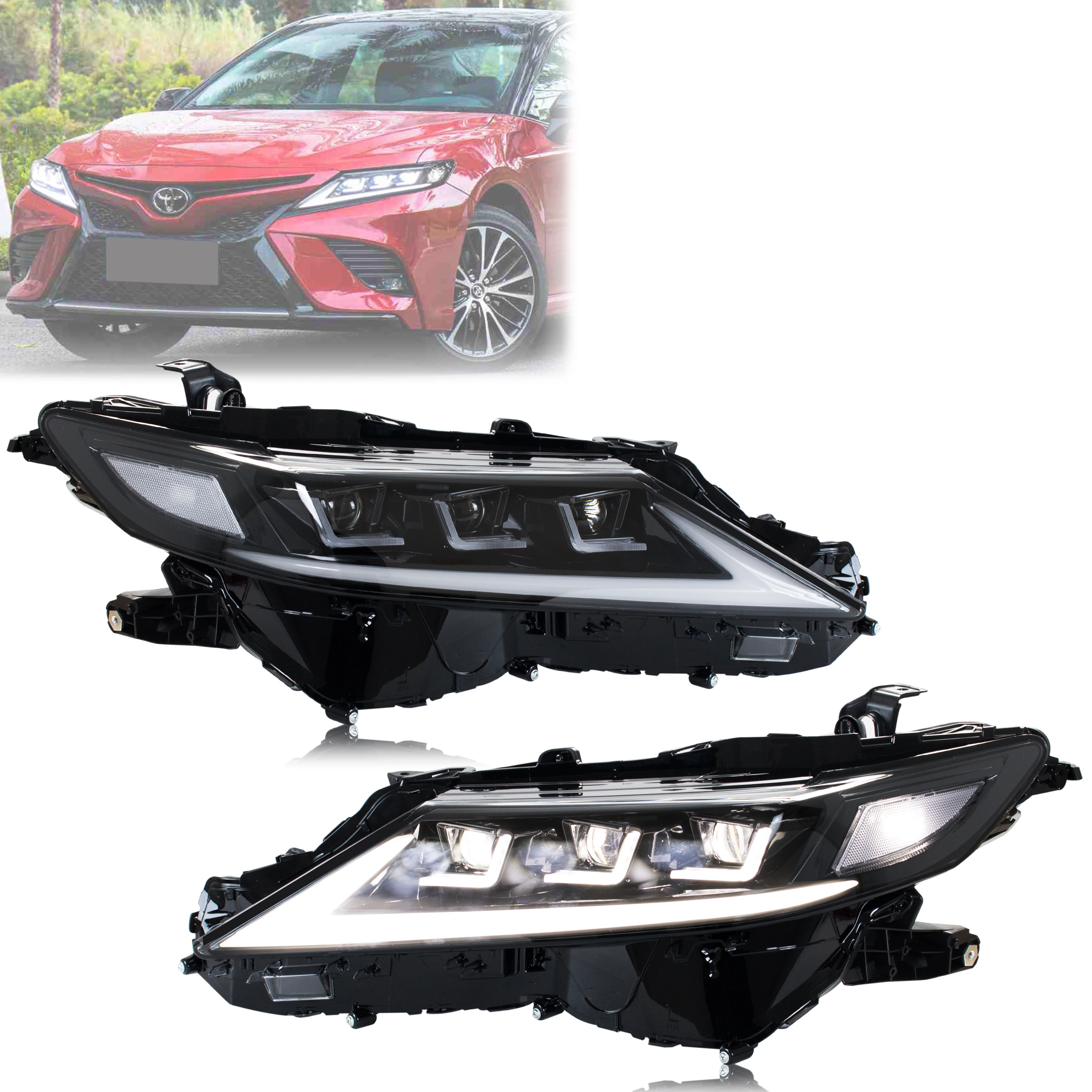 

Светодиодные фары для Toyota Camry 2018-2023, проектор 8-го поколения, анимация запуска, последовательный мигающий DRL, пара передних ламп в сборе