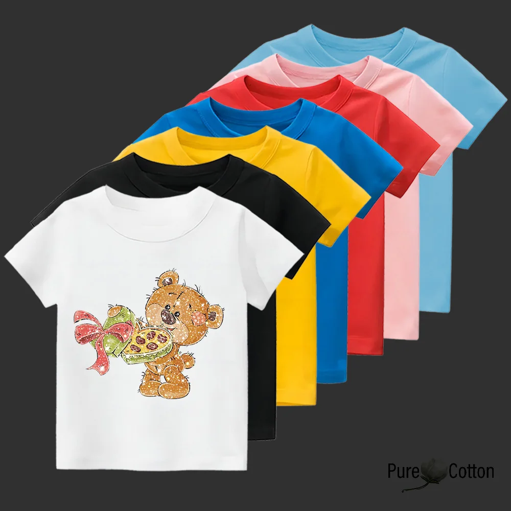 Chocolate Bear bright print children's short sleeve T-shirt summer pure cotton breathable skin friendly round neck T-shirt