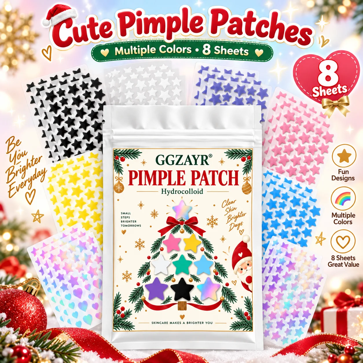 948pcs  Colorful Star Hydrocolloid Pimple Patches Christmas Acne Stickers Cute Face Spot Covers for Day Night Daily Skin Care