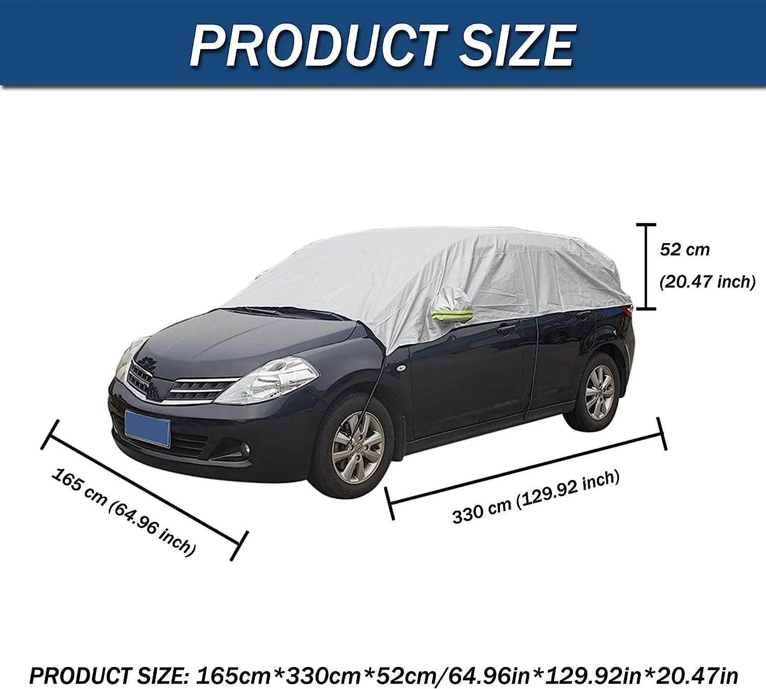 Half Car Cover ,Waterproof Car Windshield Sunshade Cover with Side Mirror Covers UV Protection Sunroof Cover Fit for All Season