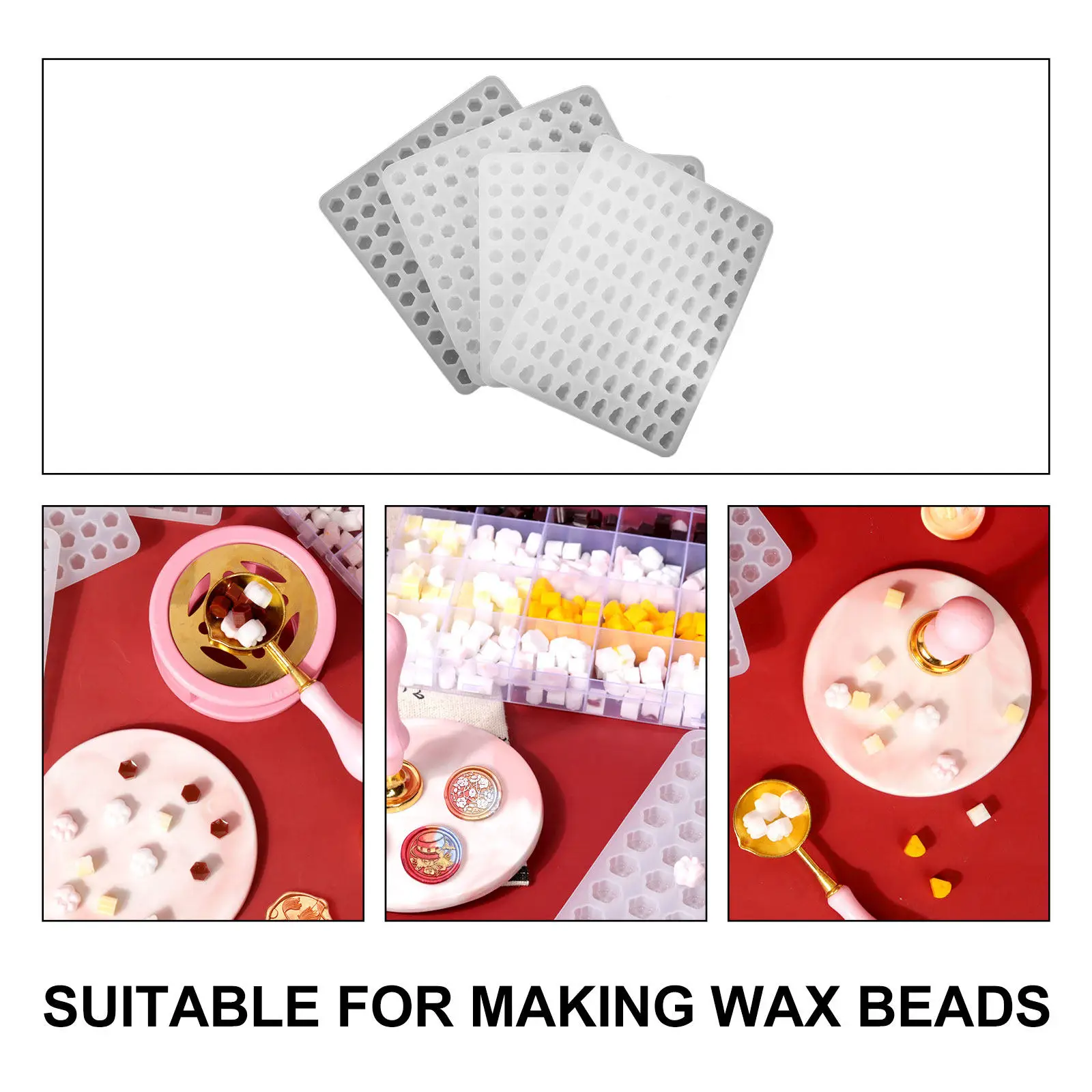 4Pcs Elegant Silicone Wax Seal Stamp Bead Molds Reusable Non-Stick DIY Craft Mold for Wax Granules Sealing Stamp Making Tools