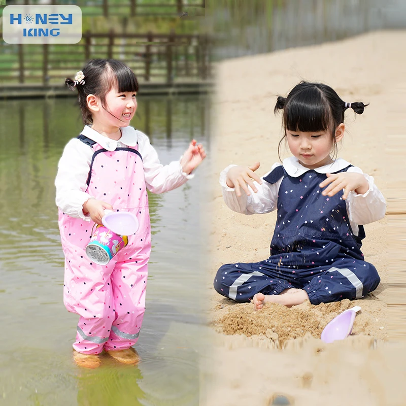 HONEYKING Children Waterproof Rain Pants Baby Jumpsuits Boys Girls Overalls Pants Fashion Kids Overalls