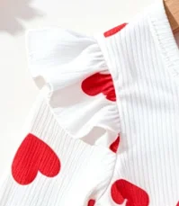 Baby Girl Red Heart Print Princess Dress Ruffle Long Sleeve Bow Decor Kids Casual Dress