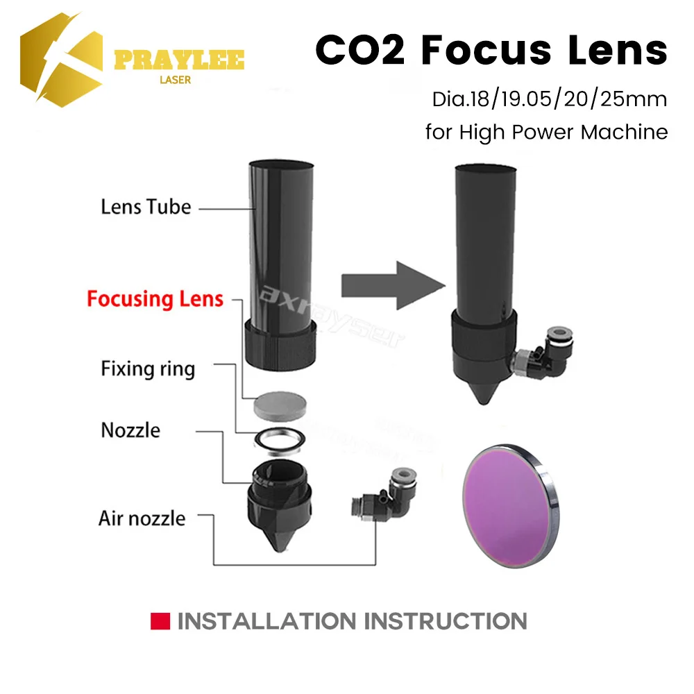 Imagem -04 - Praylee Lente de Foco de Alta Potência para Co2 Gravação a Laser Corte Cvd Pvd Pro Diâmetro 18 19 0520 mm Fl38.1 508 635 mm