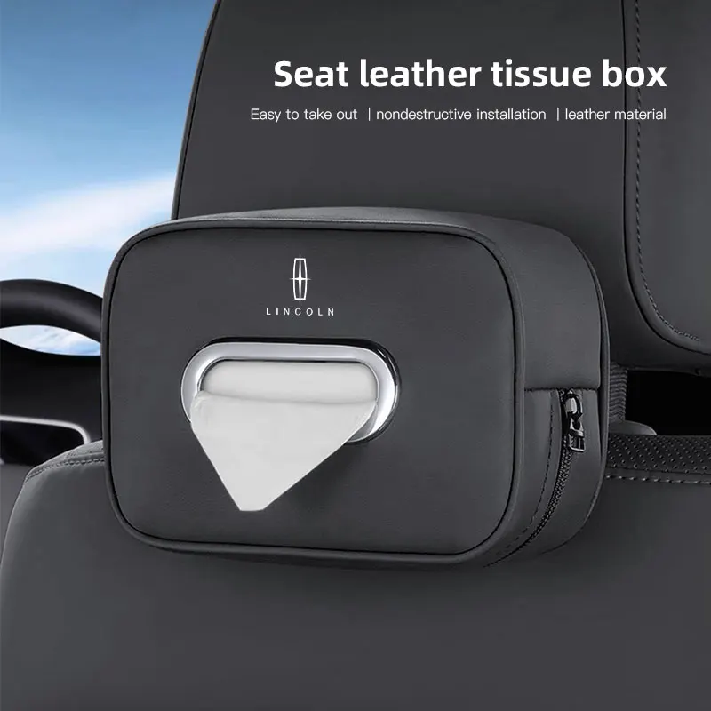 Caja de pañuelos de coche, bolsa de almacenamiento de pañuelos de cuero para Lincoln Continental MKZ Town-car Aviator MKX Kleenex, accesorios de Interior de coche