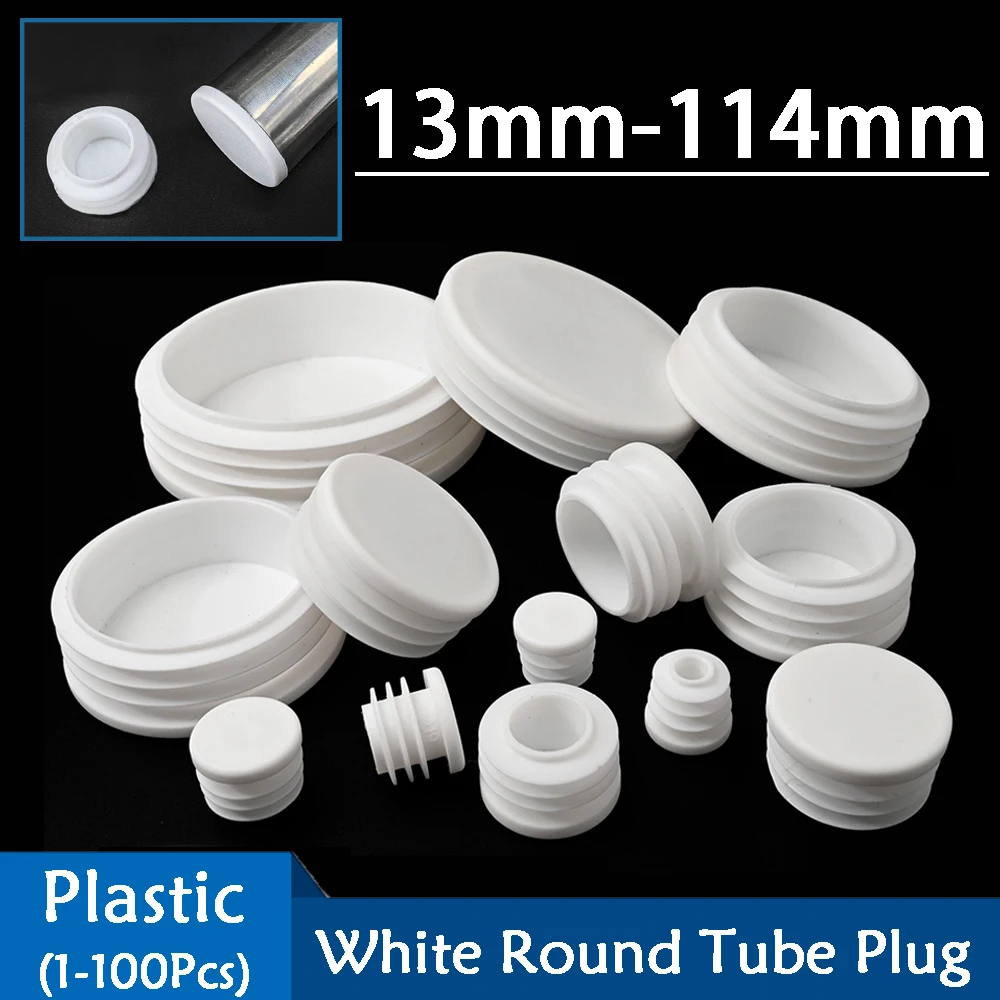 1-100Pcs 13mm-114mm White Round Plastic Blanking End Caps Tube Pipe Inserts Plug Bung Decorative Dust Cover