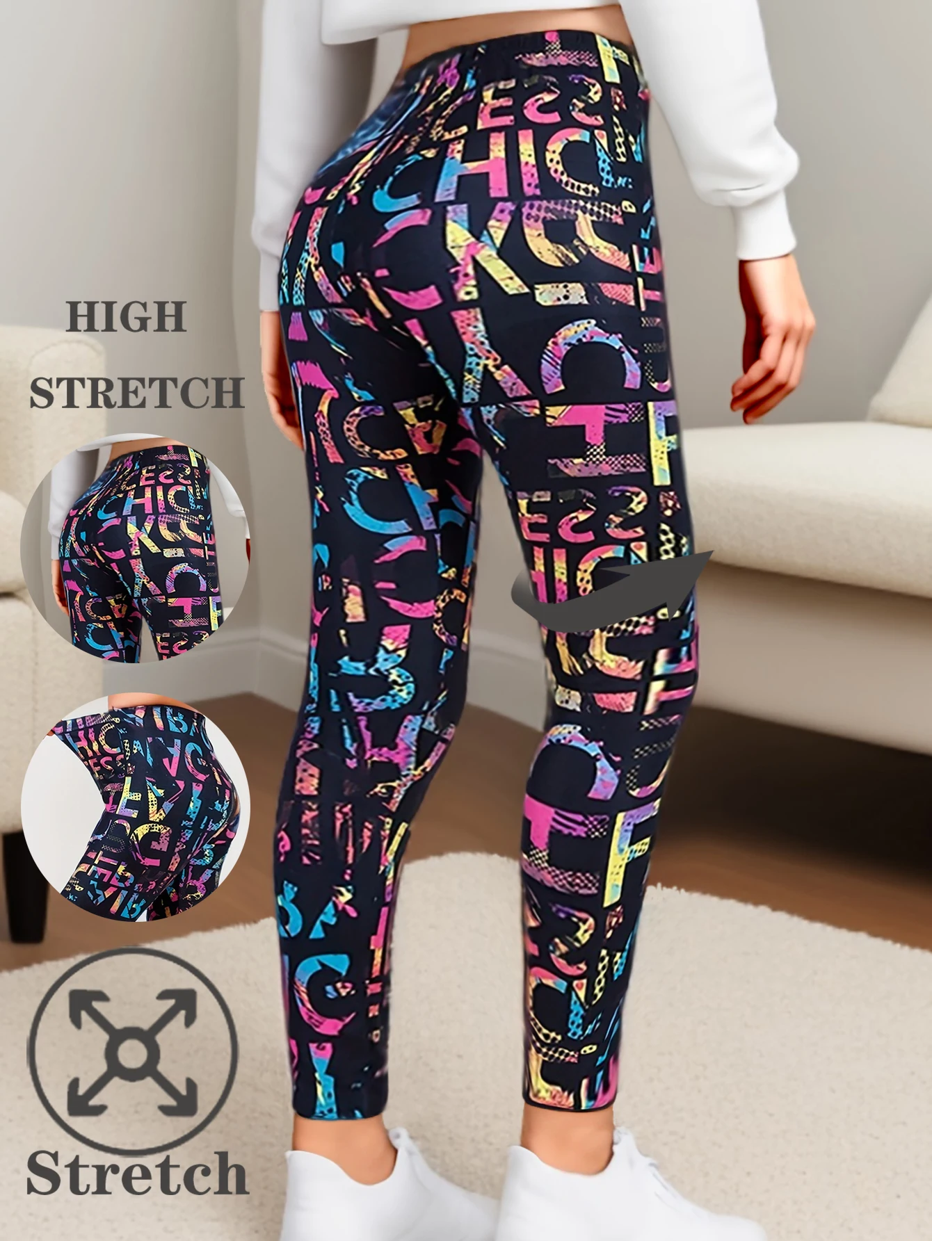 Graffiti Casual Leggings Printed Women's Leggings High Stretch Fitness Exercise Yoga Pants Brushed Sexy Nine Point Pencil Pants