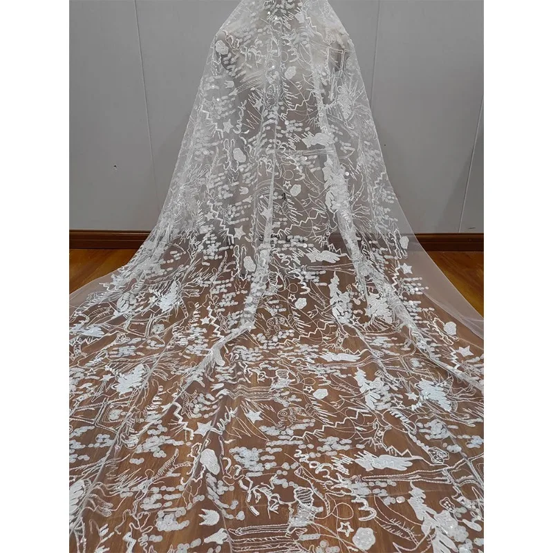 New Exquisite and Soft Decal Lace Mesh Embroidery Bead Sequins Handmade Wedding Veil Dress Decoration Clothing Accessories