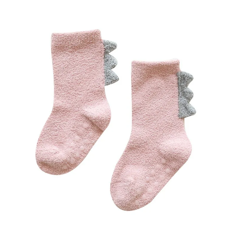 

Baby Winter Socks - Thick Fleece - Lined, Dinosaur Print, Non - Slip Soles, Warm Toddler Footies