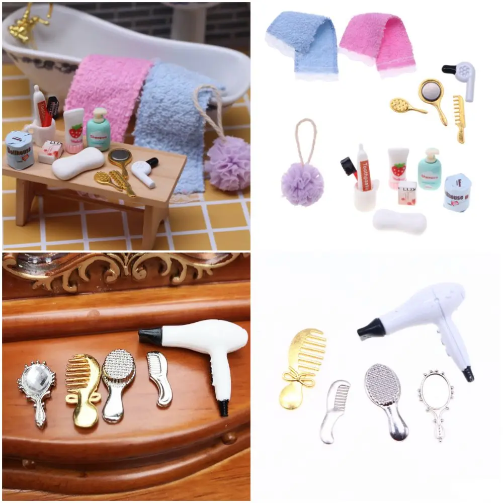 1/12 Dollhouse Makeup Kit Plastic Doll Accessories Doll Hair Dryer Comb Multicolor Photo Props Doll Dressing Tool Set Toy