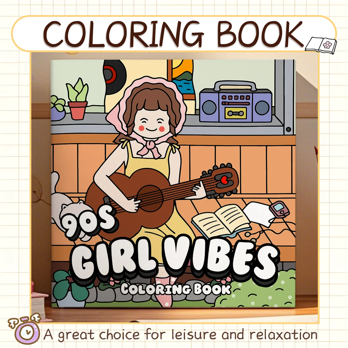 90s GIRL VIBES Coloring Book for Adults Featuring Cartoon Bold-easy Patterns for Relaxation Kids DIY Painting Drawing Books ﻿
