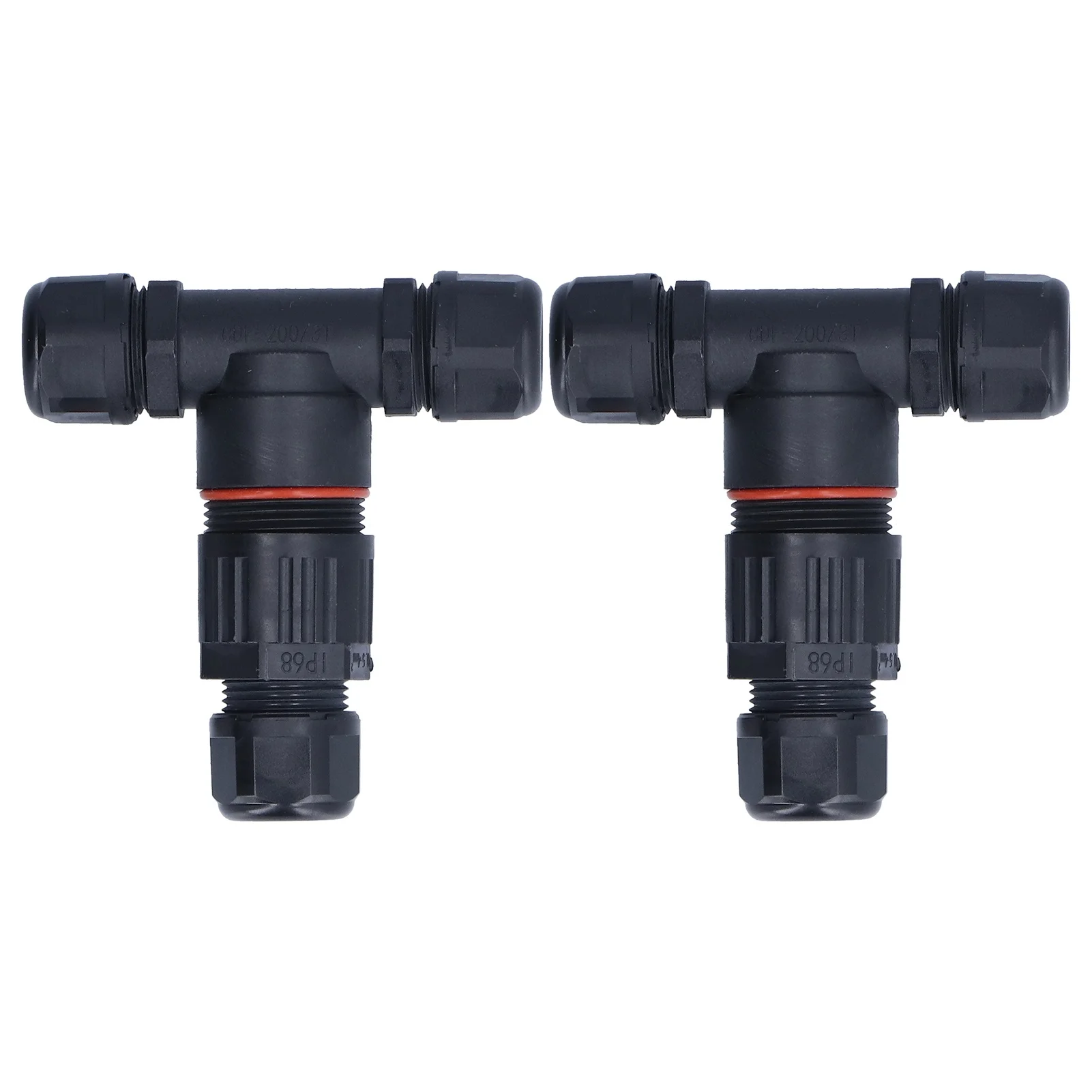 2Pcs 3 Way Junction Box Waterproof T Shape Cord Connector for Outdoor Flood Lights3 in 3 Out